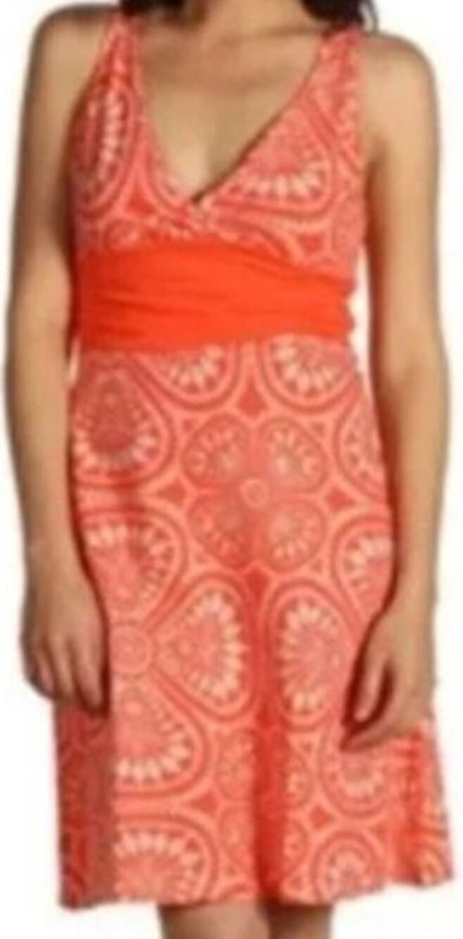Patagonia Margot Mini Dress V Neck A Line Stretch Printed Cotton Orange Medium